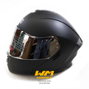 CASCO ABATIBLE CON MICA DE ESPEJO NEGRO MATE DOT