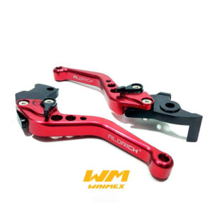 PAR DE MANIJAS FRENO Y CLUTCH (EMBRAGUE) BAJAJ PULSAR NS200, DEPORTIVAS ALUMINIO ROJO